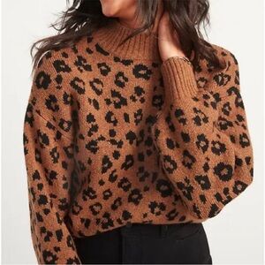 Old Navy Cozy Mock-Neck Sweater Cheetah Leopard Print Brown Black Size XL Tall